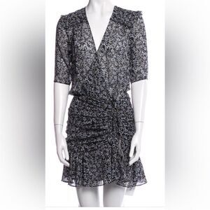 Veronica Beard Dakota Flounce Printed Black and Blue Mini Dress Size 10